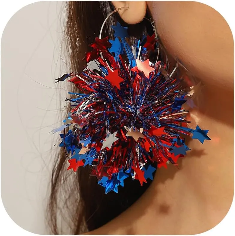 4th of July Earrings Accessories Independence Day Patriotic Earrings Red White and Blue USA Star Flag Dangle Drop Earring Jewelry 4th of July Shirts Outfits for Women