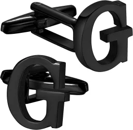 A-Z Initial Cufflink for Men, Classic 18k Gold Silver Black Letter Alphabet Monogram Cuff Links for Wedding Business Party Party