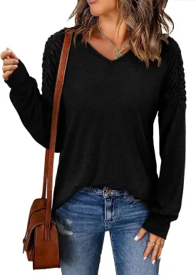 Angerella Long Sleeve Shirts for Women Smocked Tunic Tops Dressy Casual Curved Hem Fall Clothes