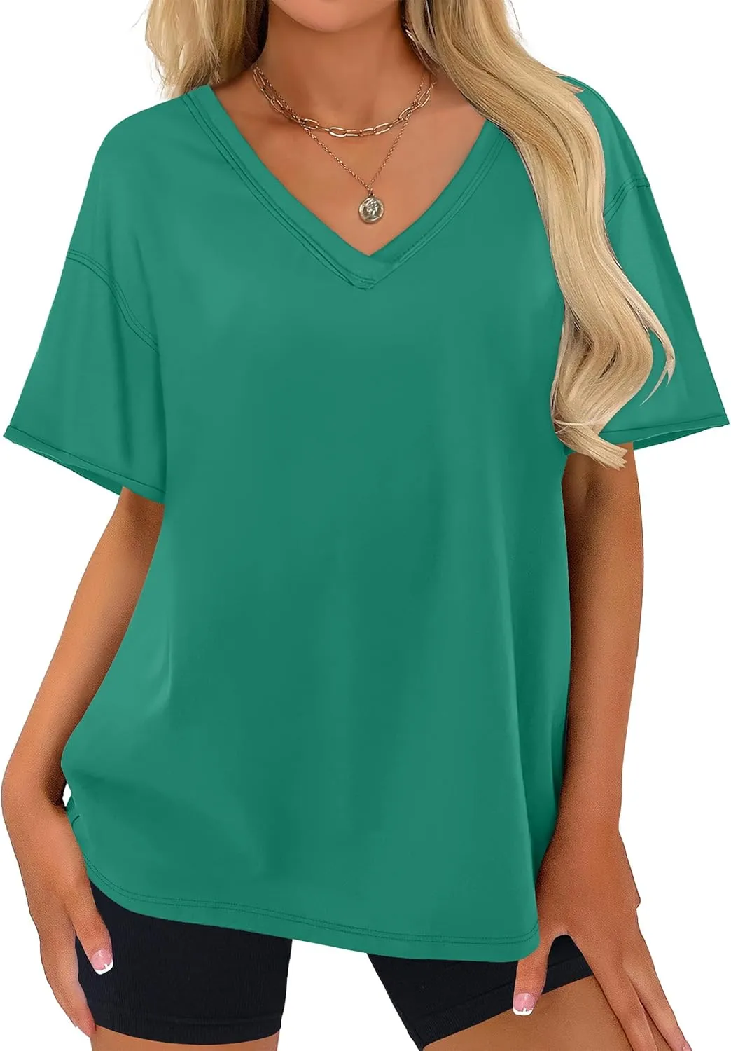 ANRABESS Womens Oversized V Neck T-Shirts Short Sleeve Tops Loose Fit Casual Summer Boxy Tee Shirts Trendy Clothes
