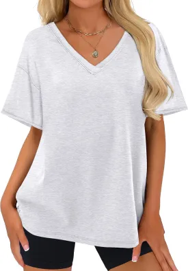 ANRABESS Womens Oversized V Neck T-Shirts Short Sleeve Tops Loose Fit Casual Summer Boxy Tee Shirts Trendy Clothes