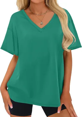 ANRABESS Womens Oversized V Neck T-Shirts Short Sleeve Tops Loose Fit Casual Summer Boxy Tee Shirts Trendy Clothes