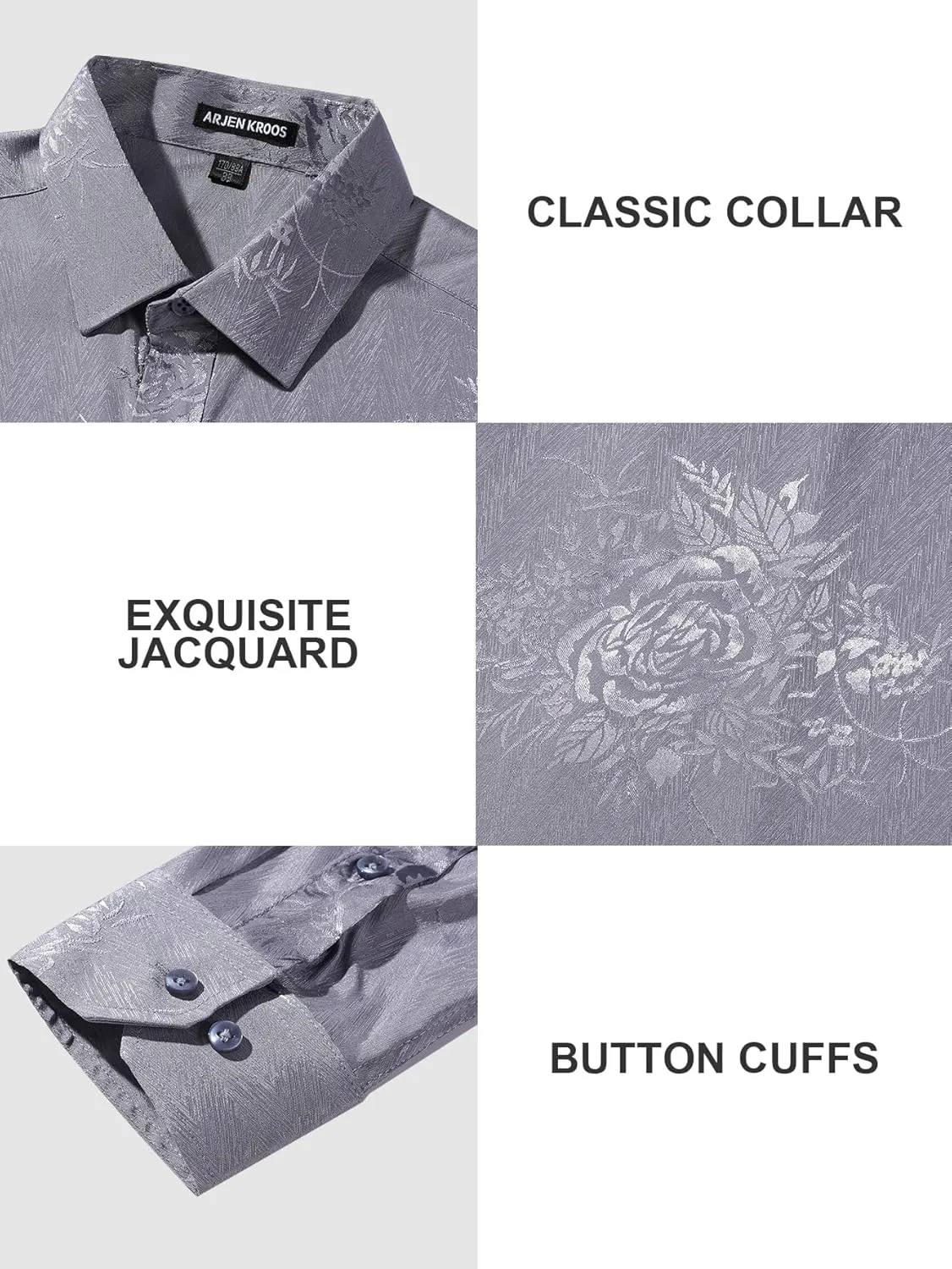 Arjen Kroos Mens Silk Like Satin Formal Dress Shirts Slim Fit Button Down Jacquard Shiny Luxury Shirts
