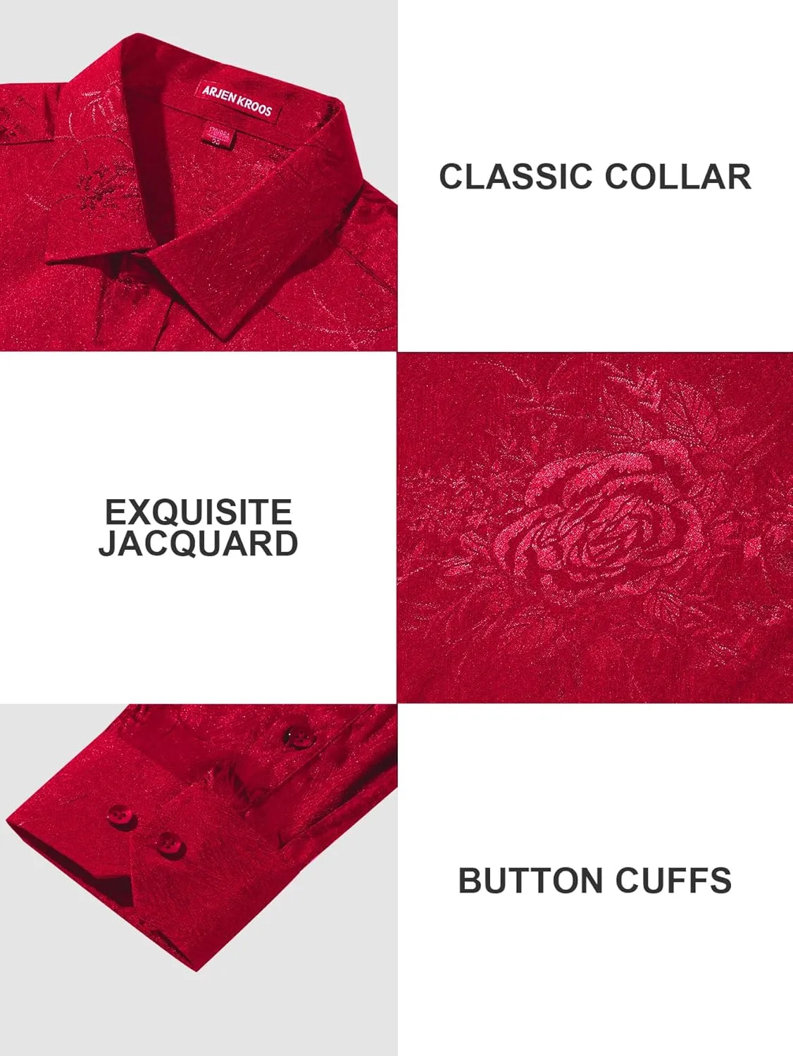 Arjen Kroos Mens Silk Like Satin Formal Dress Shirts Slim Fit Button Down Jacquard Shiny Luxury Shirts