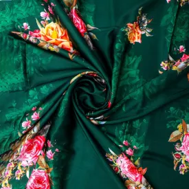 Beautiful Roses With Leaves Digital Printed Fabric - Japan Satin