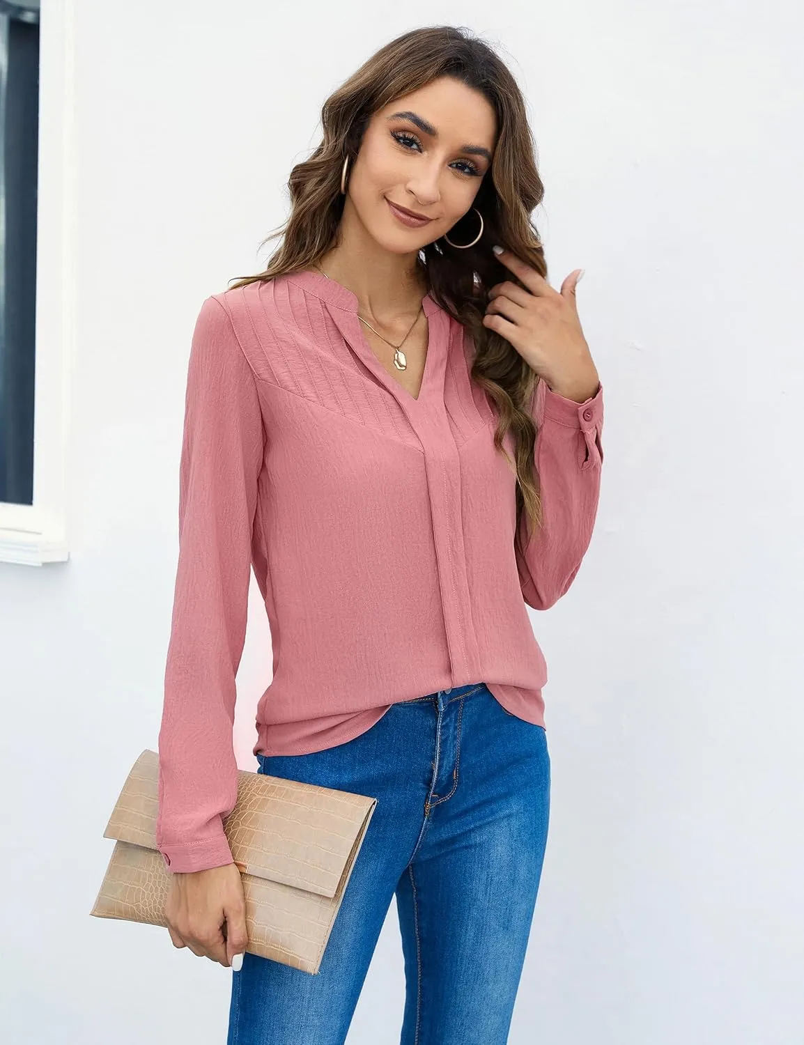 Blooming Jelly Women's Dressy Casual Tops Business Long Sleeve Shirts Black Work Blouses Fall Fashion 2024