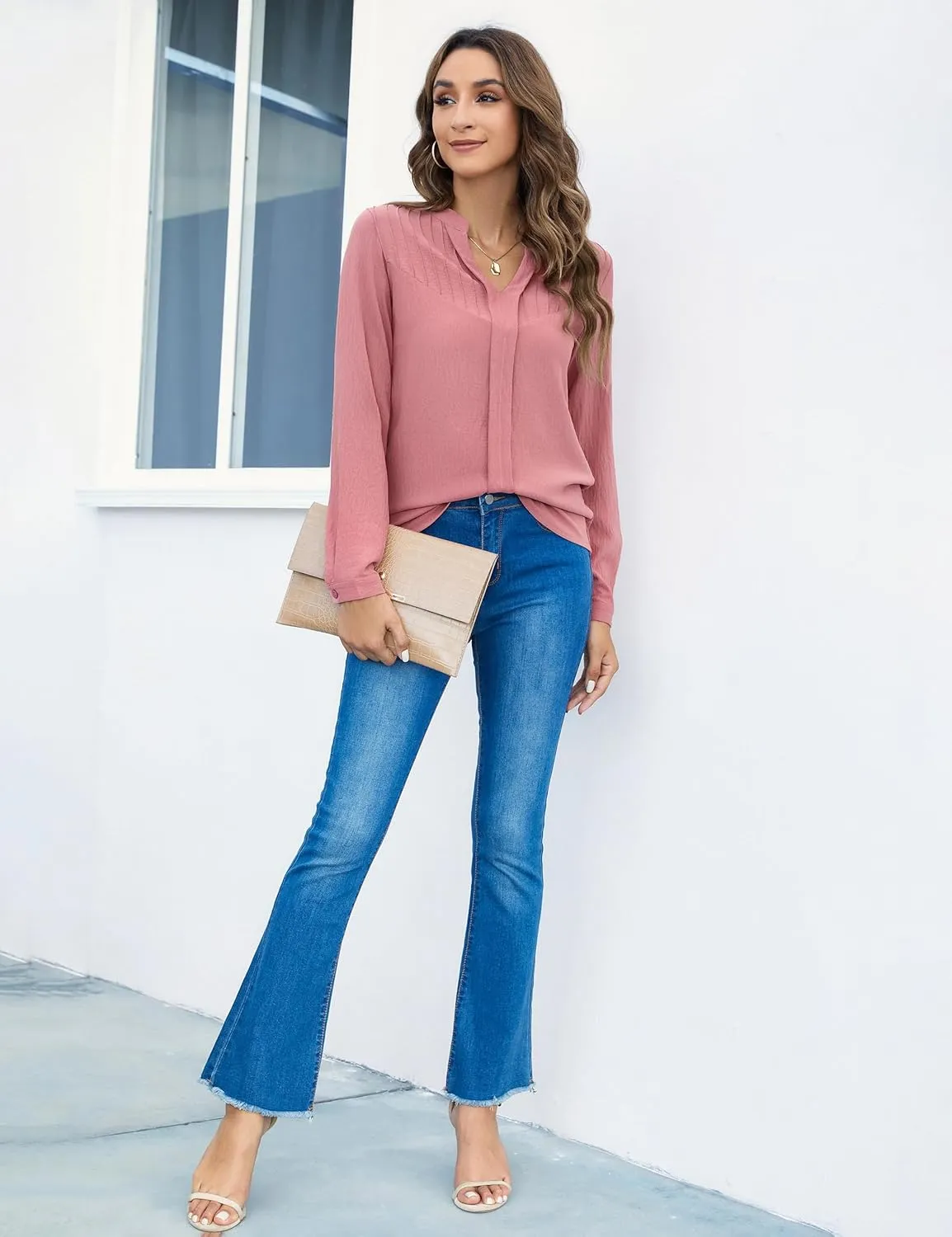 Blooming Jelly Women's Dressy Casual Tops Business Long Sleeve Shirts Black Work Blouses Fall Fashion 2024