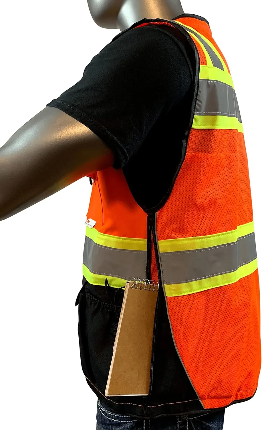 (C Vest For Mens Black Series Safety Vest With Zipper and Utility Pockets Premium Black Series Surveyors Vest (Extra Large, Orange/Black)