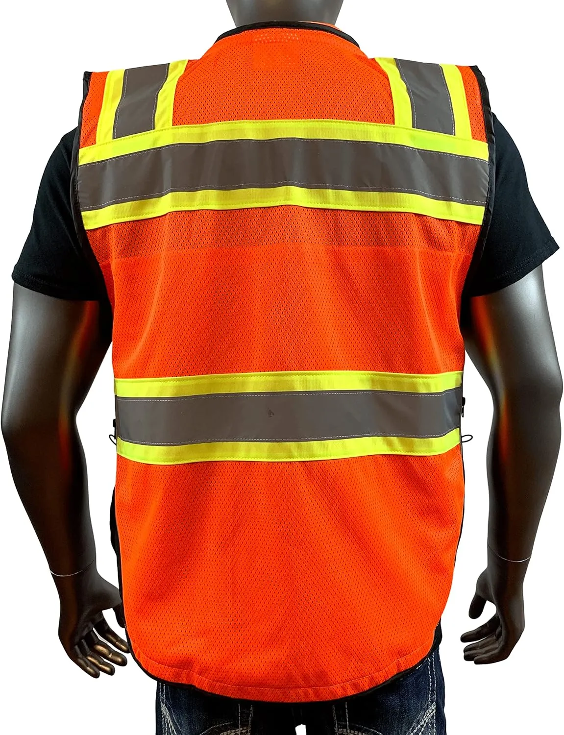(C Vest For Mens Black Series Safety Vest With Zipper and Utility Pockets Premium Black Series Surveyors Vest (Extra Large, Orange/Black)