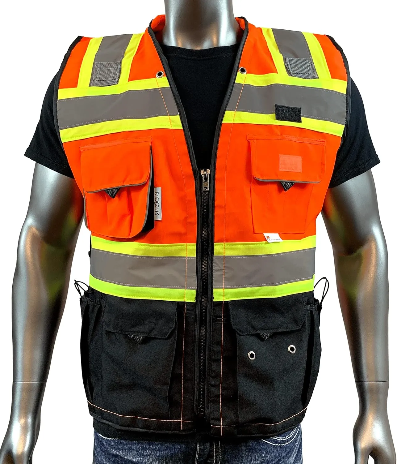 (C Vest For Mens Black Series Safety Vest With Zipper and Utility Pockets Premium Black Series Surveyors Vest (Extra Large, Orange/Black)