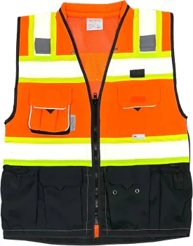 (C Vest For Mens Black Series Safety Vest With Zipper and Utility Pockets Premium Black Series Surveyors Vest (Extra Large, Orange/Black)