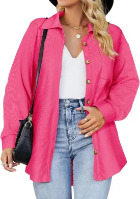 CARCOS Womens Plus Size Button Down Shirts Long Sleeve Tops Collared Blouses Shacket Jacket Winter Shirts XL-5XL