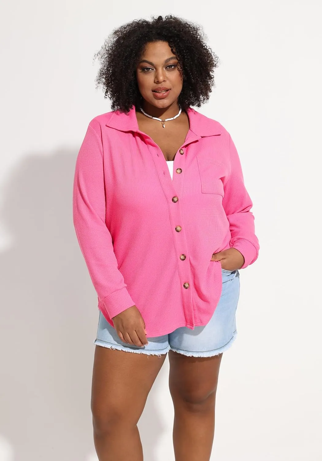 CARCOS Womens Plus Size Button Down Shirts Long Sleeve Tops Collared Blouses Shacket Jacket Winter Shirts XL-5XL
