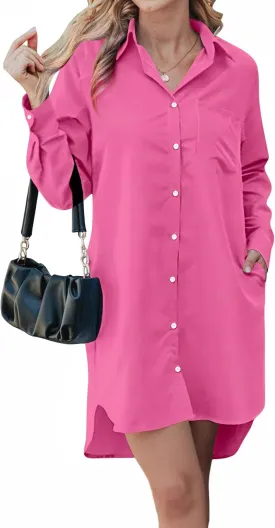 Choichic Button Down Shirt Dress for Women with Pockets Collared Long Sleeve Tunics Blouse Tops