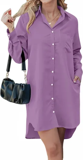 Choichic Button Down Shirt Dress for Women with Pockets Collared Long Sleeve Tunics Blouse Tops