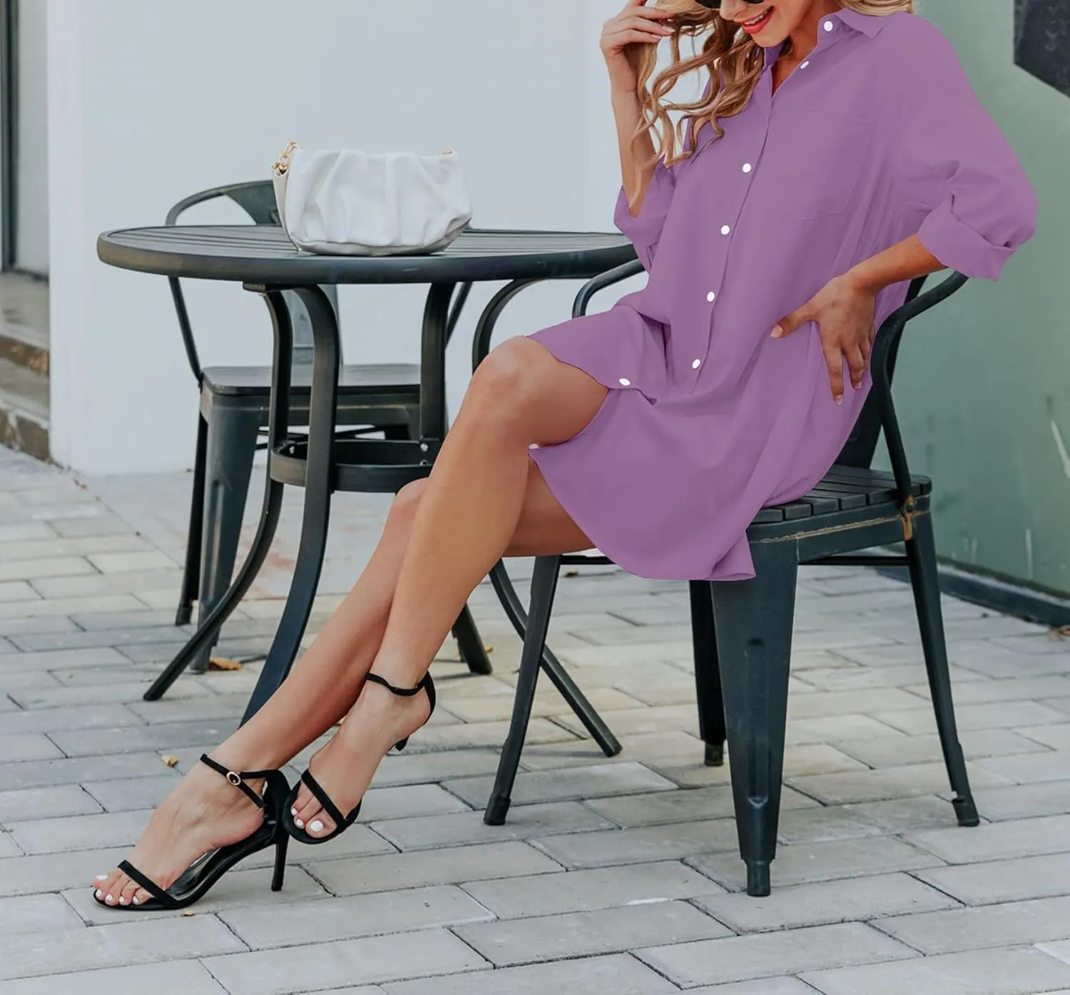 Choichic Button Down Shirt Dress for Women with Pockets Collared Long Sleeve Tunics Blouse Tops