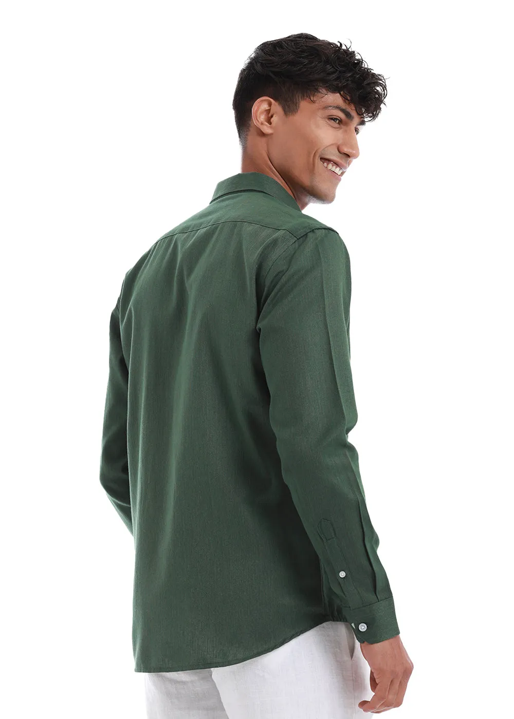 Premium Blended Linen Shirt in Vibrant Cilantro Green