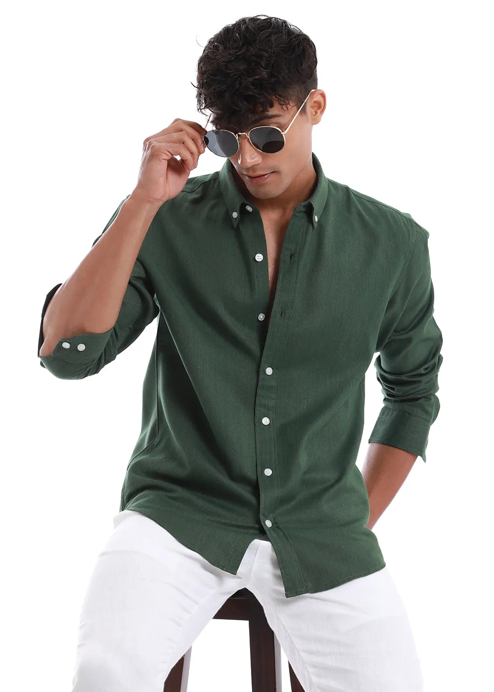 Premium Blended Linen Shirt in Vibrant Cilantro Green