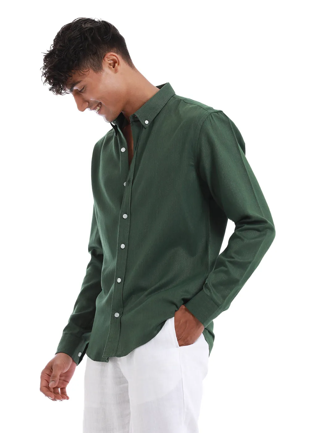 Premium Blended Linen Shirt in Vibrant Cilantro Green