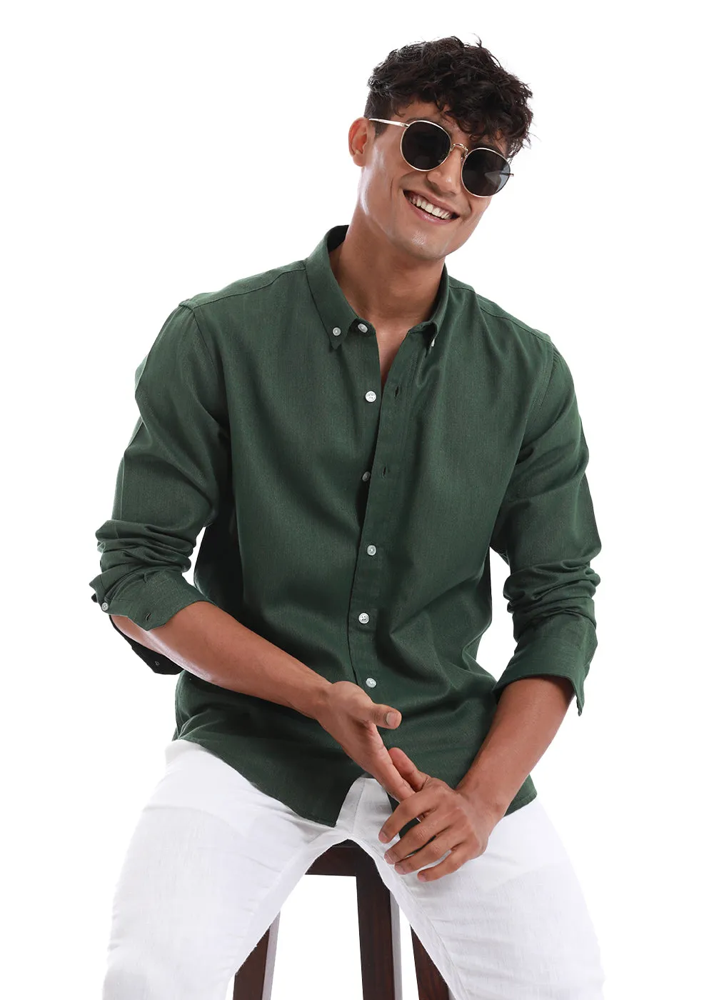 Premium Blended Linen Shirt in Vibrant Cilantro Green
