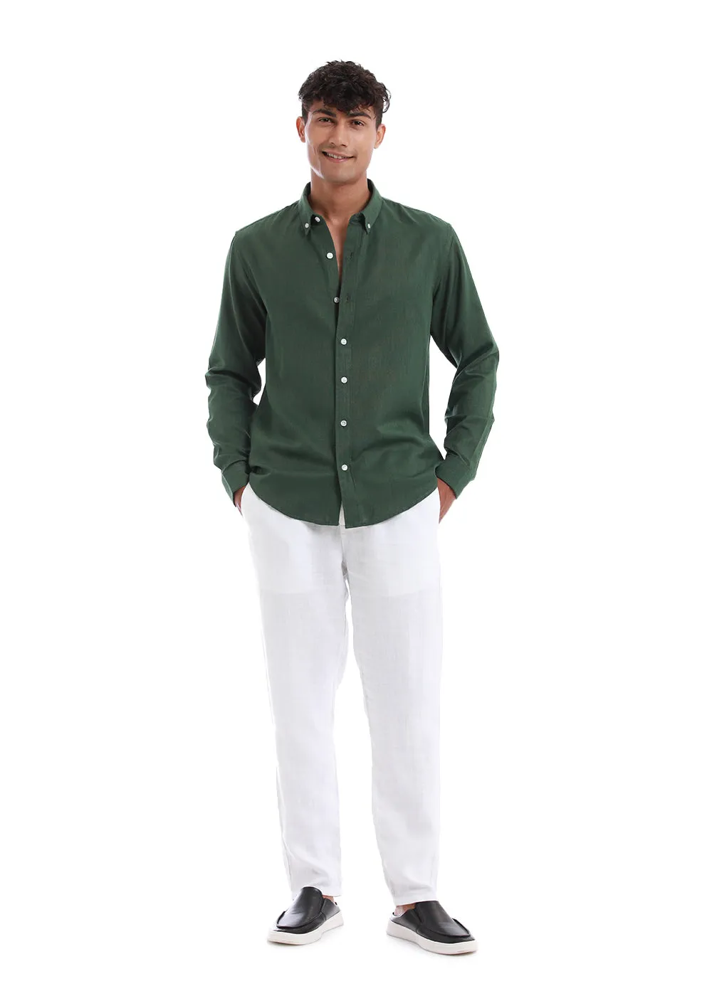 Premium Blended Linen Shirt in Vibrant Cilantro Green