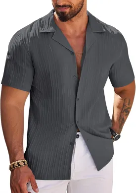 COOFANDY Men's Casual Shirts Short Sleeve Button Down Shirts Fashion Textured Summer Beach Shirt