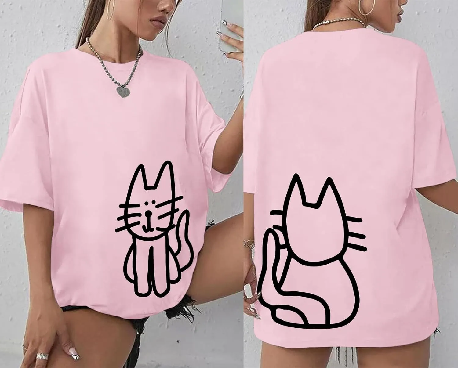 Cute Cat Shirts for Women Oversized Black Cat Graphic Tshirt Casual T-Shirt Kawaii Tees Aesthetic Funny Tops