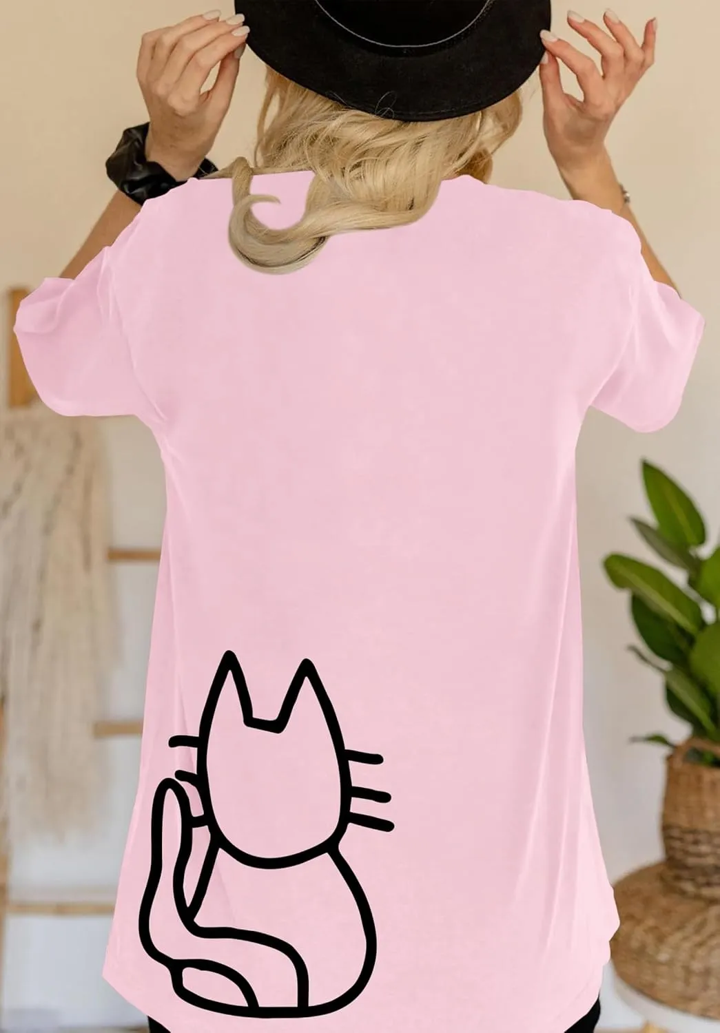 Cute Cat Shirts for Women Oversized Black Cat Graphic Tshirt Casual T-Shirt Kawaii Tees Aesthetic Funny Tops