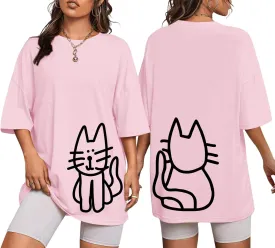 Cute Cat Shirts for Women Oversized Black Cat Graphic Tshirt Casual T-Shirt Kawaii Tees Aesthetic Funny Tops
