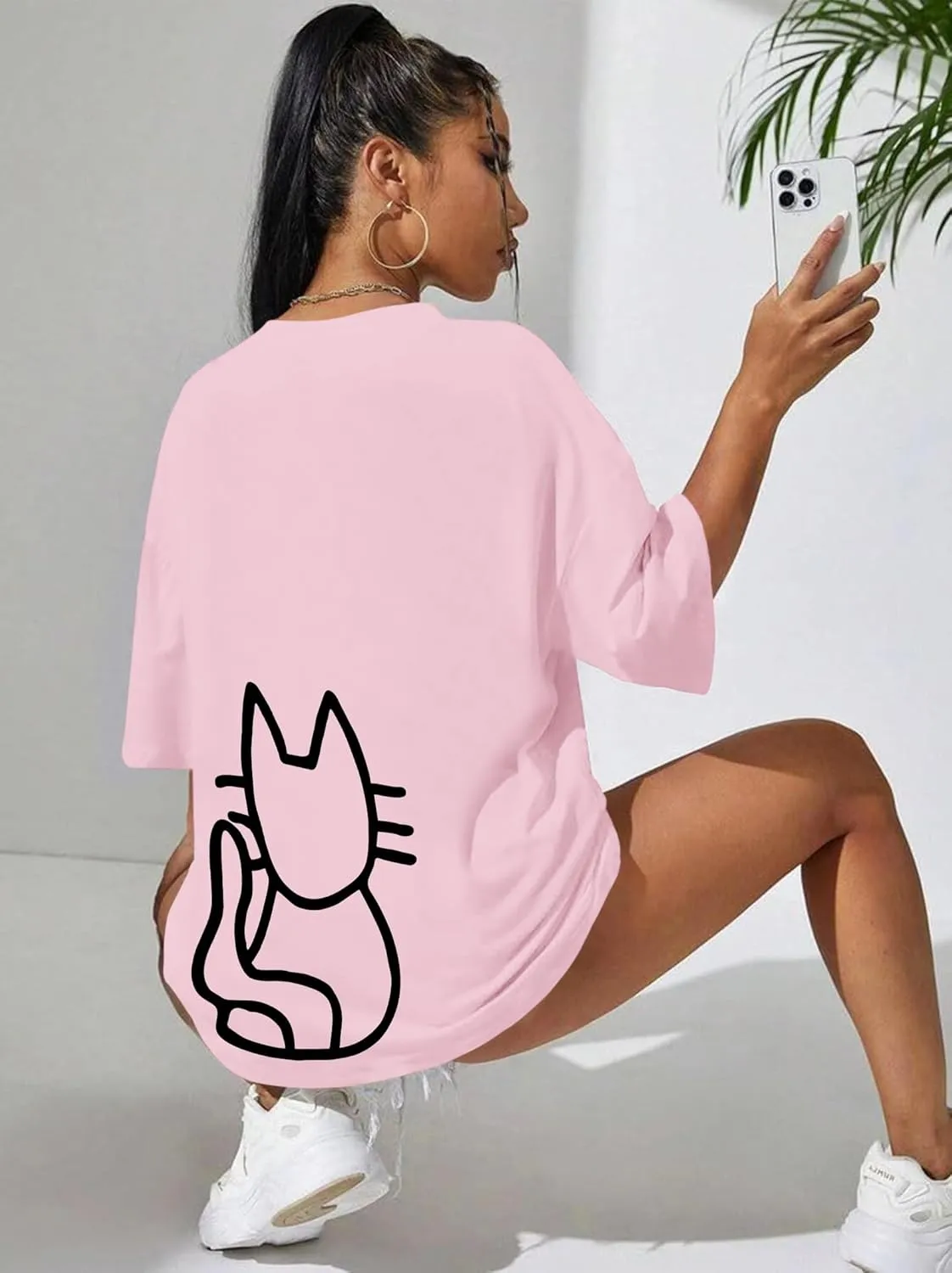 Cute Cat Shirts for Women Oversized Black Cat Graphic Tshirt Casual T-Shirt Kawaii Tees Aesthetic Funny Tops