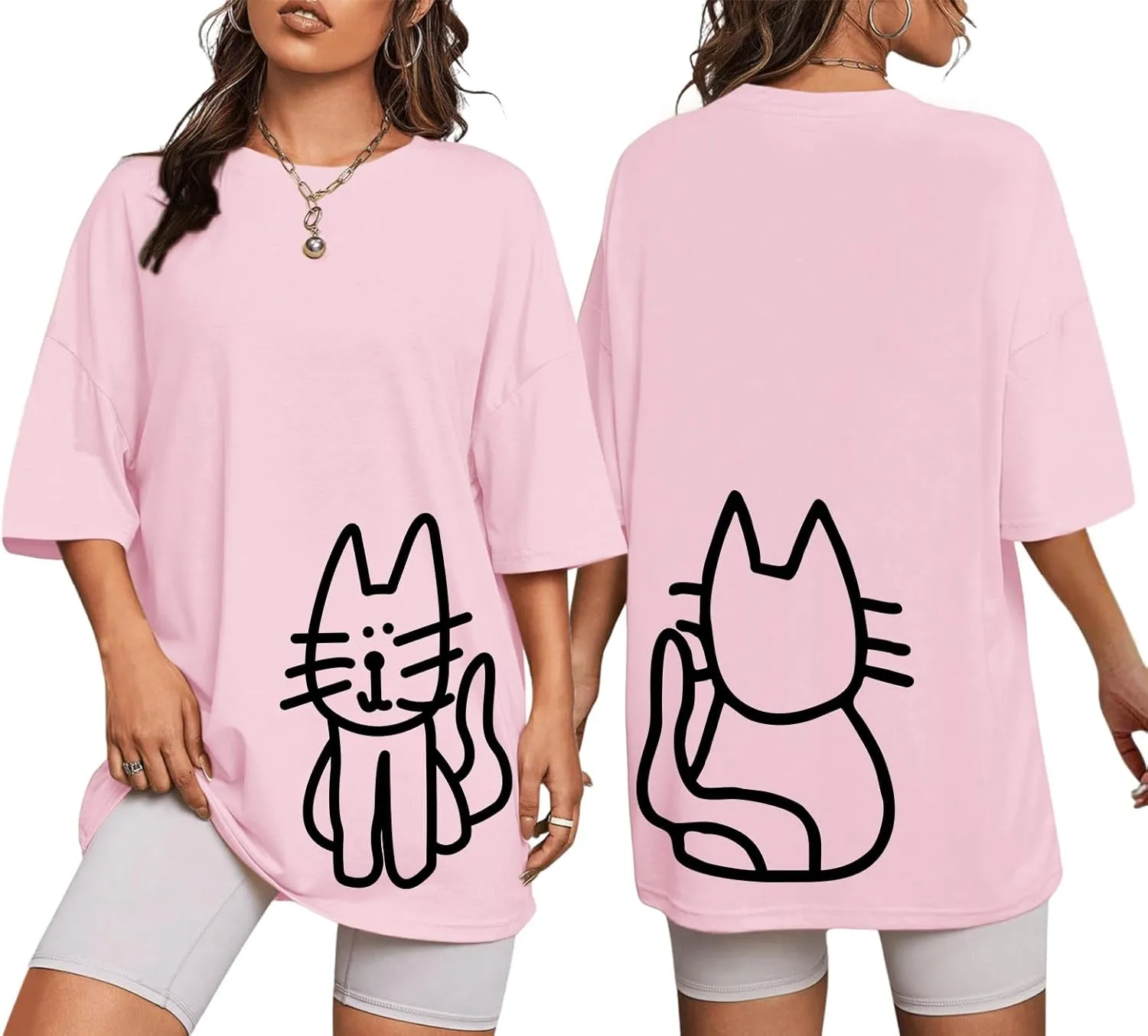 Cute Cat Shirts for Women Oversized Black Cat Graphic Tshirt Casual T-Shirt Kawaii Tees Aesthetic Funny Tops