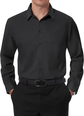 DEMEANOR Stain Shield Dress Shirts for Men Slim Fit Button Down Dress Shirts Long Sleeve Shirt Formal Business Stretch