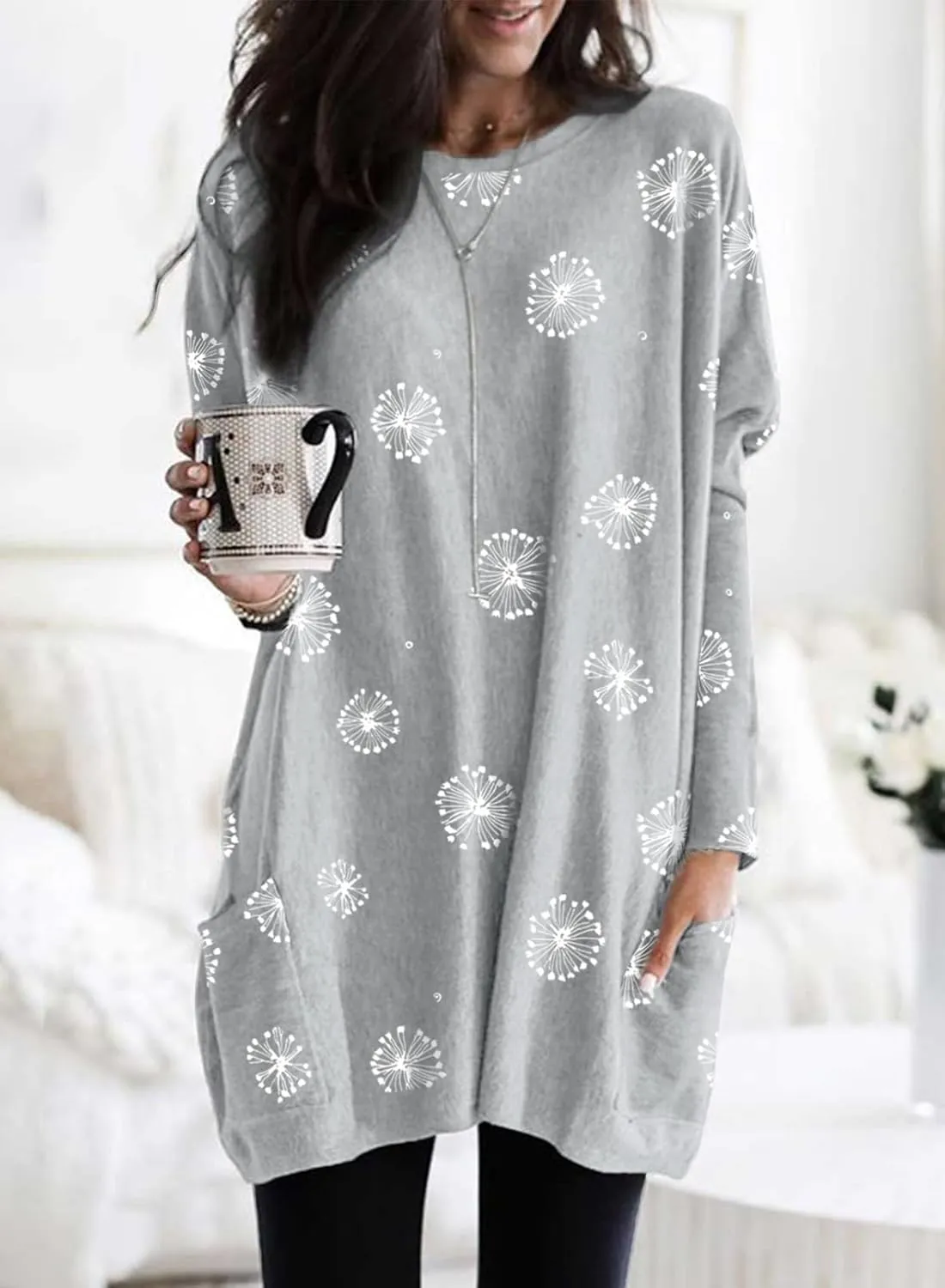 Dokotoo Womens Spring Fall Outfits Casual Long Sleeve Shirts Fashion Tunic Tops for Women Loose Fit Dressy
