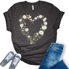 GyftWear Womens Floral Shirts Wildflower Vintage Graphic Tees Spring Short Sleeve Cottagecore T Shirts Bella Summer Tops
