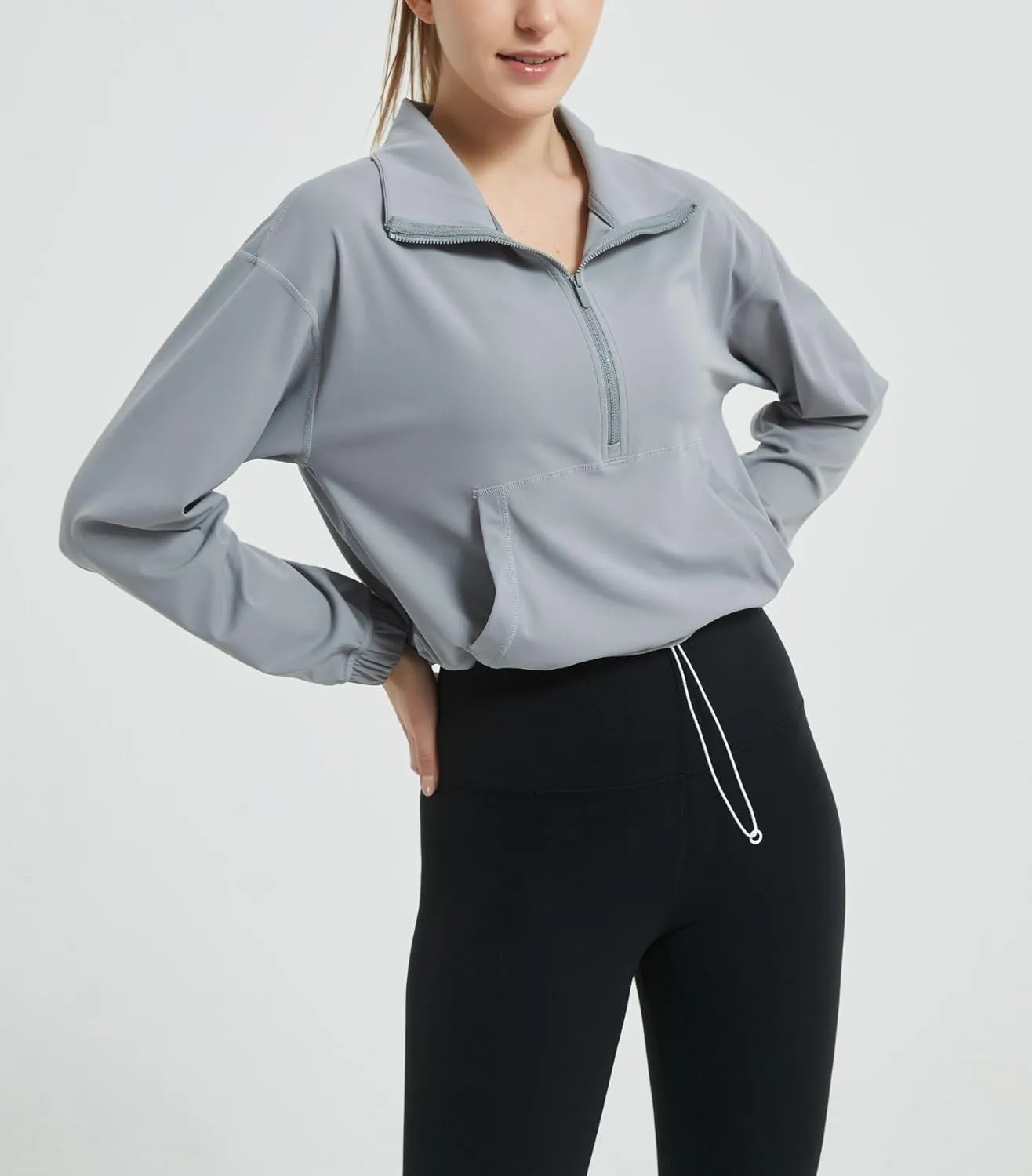 happlan Women's Half Zip Pullover Cropped Jackets Long Sleeve Athletic Running Yoga Workout Shirts for Women
