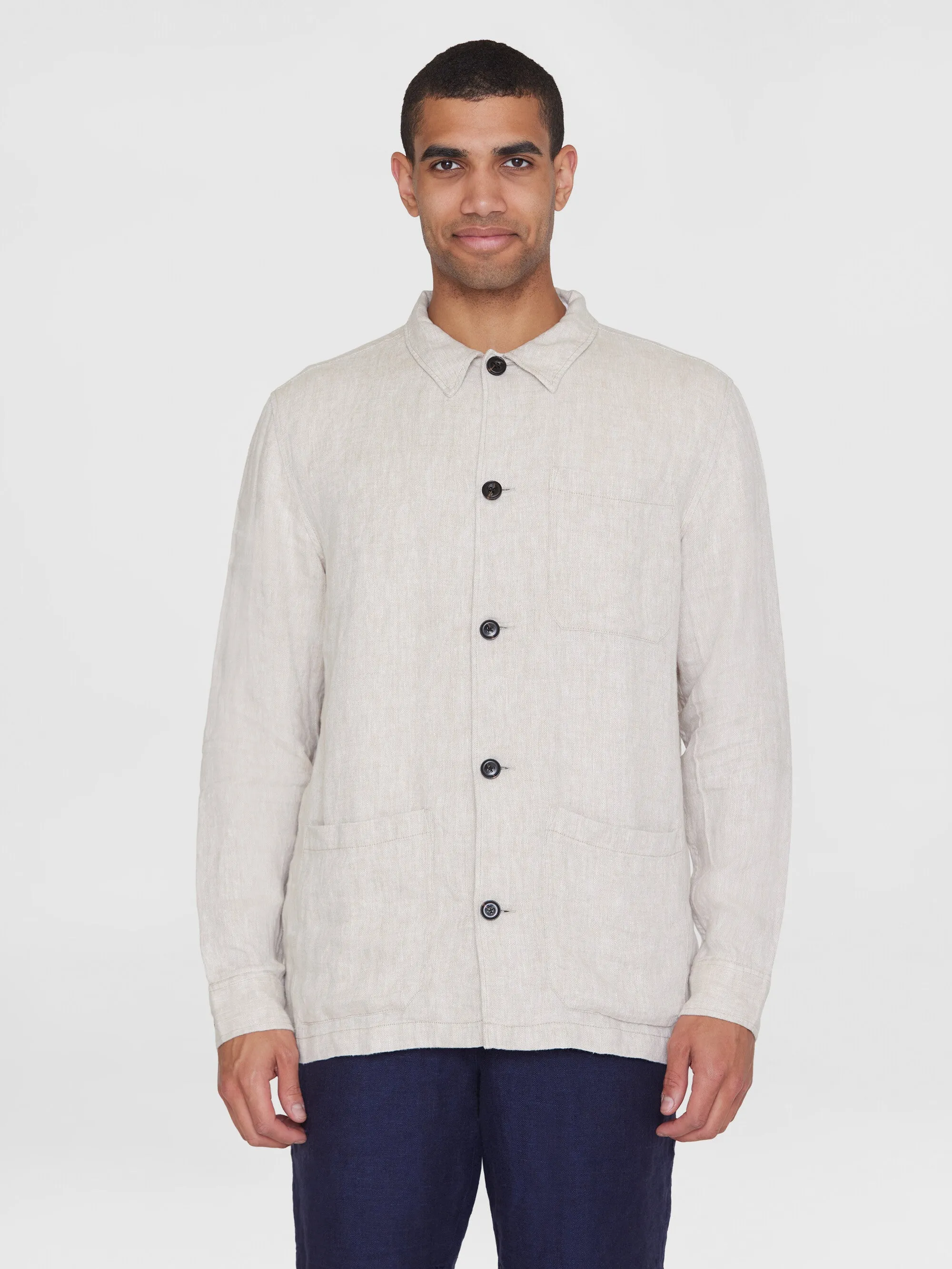 Herringbone linen overshirt - GOTS/Vegan - Light feather gray