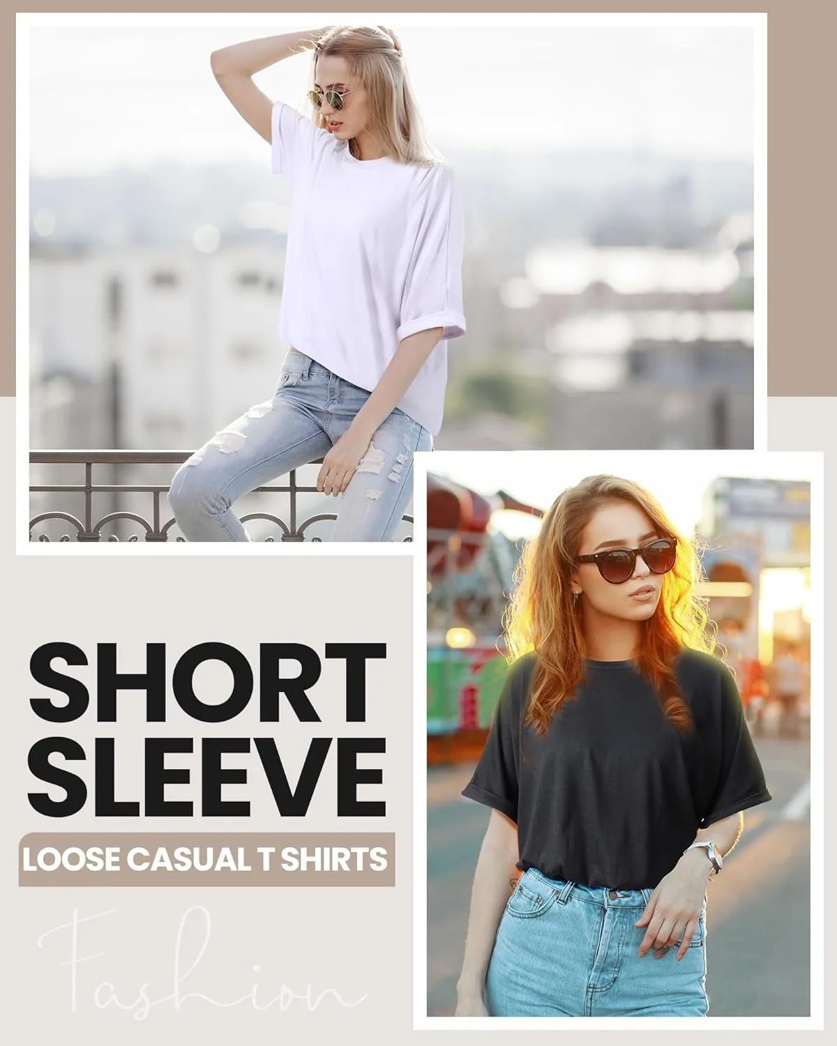 JaGely 4 Pcs Women Oversized T-Shirt Short Sleeve Crew Neck Tee Tops Summer Casual Loose Tee T-Shirt