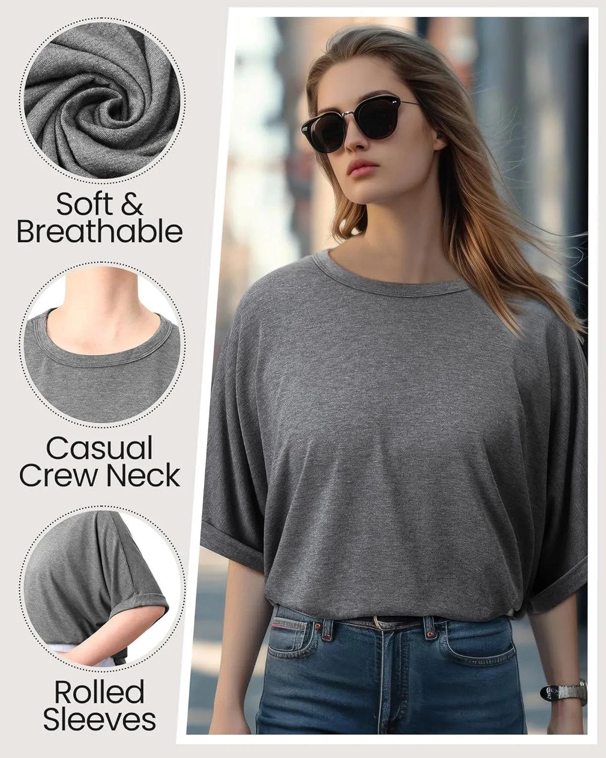 JaGely 4 Pcs Women Oversized T-Shirt Short Sleeve Crew Neck Tee Tops Summer Casual Loose Tee T-Shirt