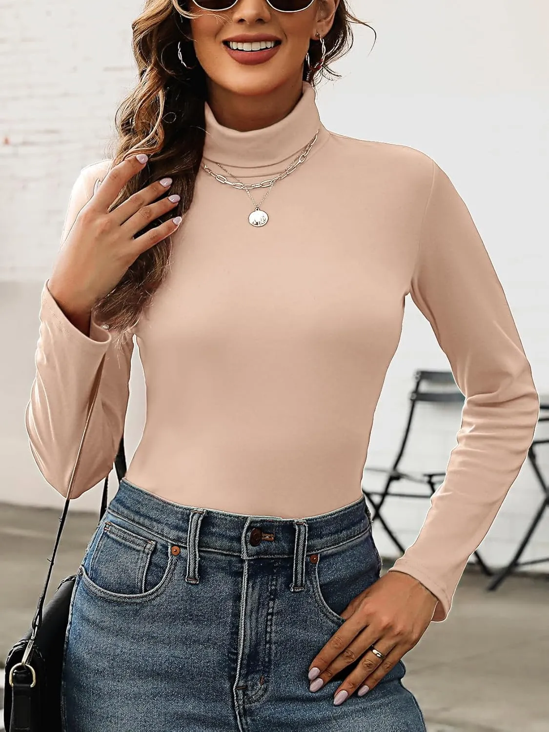 KYLELOVE Womens Turtleneck Long Sleeve Thermal Shirts Basic Slim Fitted Layering Undershirts Fall Winter Tops