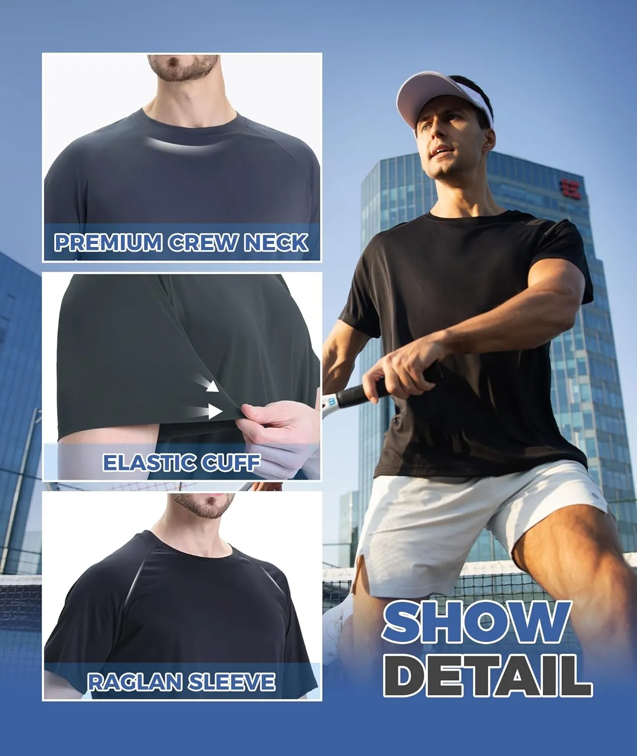 LalaHooK Workout Mens Shirts - Black Quick Dry Gym Short Sleeve Moisture Wicking T Shirts for Running Athletic Casual Work
