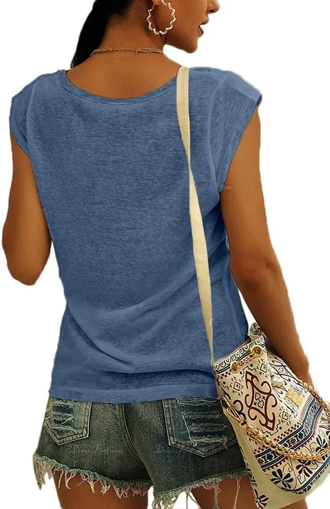 Langwyqu Womens' Cap Sleeve Casual Loose Fit Basic Shirts Tank Tops