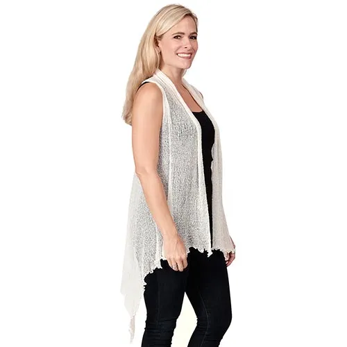 Le Moda Sleeveless Sheer Open Stitch Vest Cardigan
