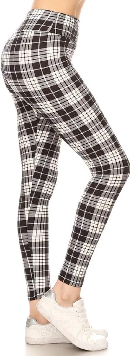 Leggings Depot High Waisted Plaid & Wild Print Leggings for Women - Plaid, Leopard, Snake Skin, Polka dot