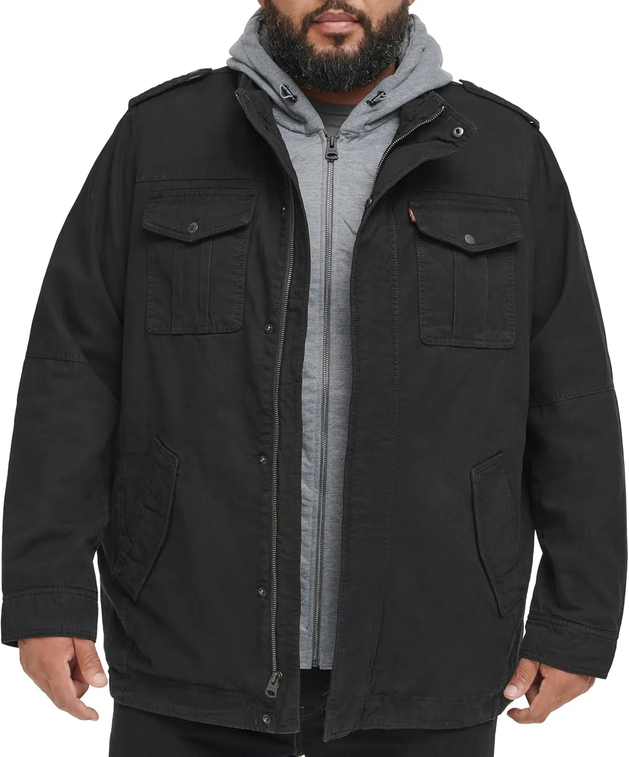 Levi's Men's Washed Cotton Hooded Military Jacket