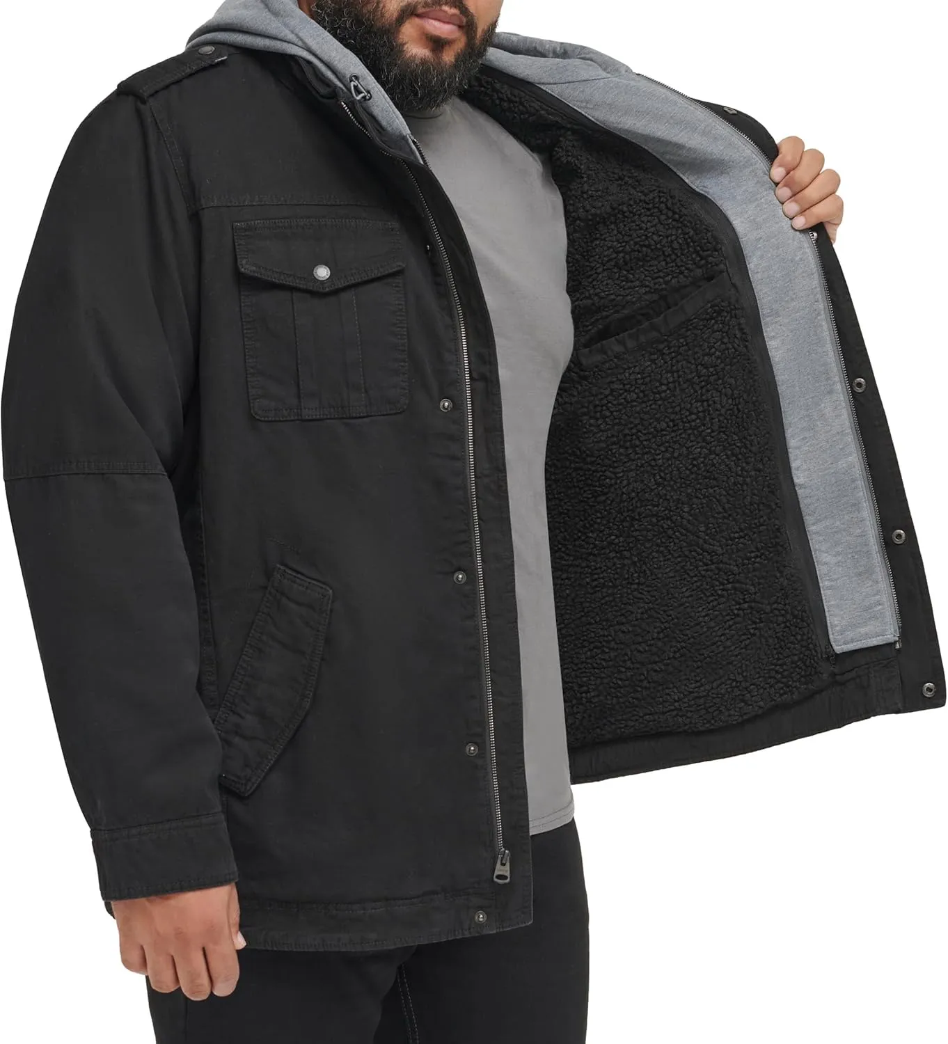Levi's Men's Washed Cotton Hooded Military Jacket