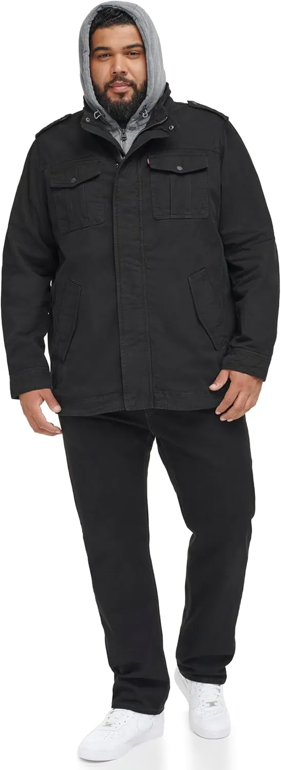 Levi's Men's Washed Cotton Hooded Military Jacket