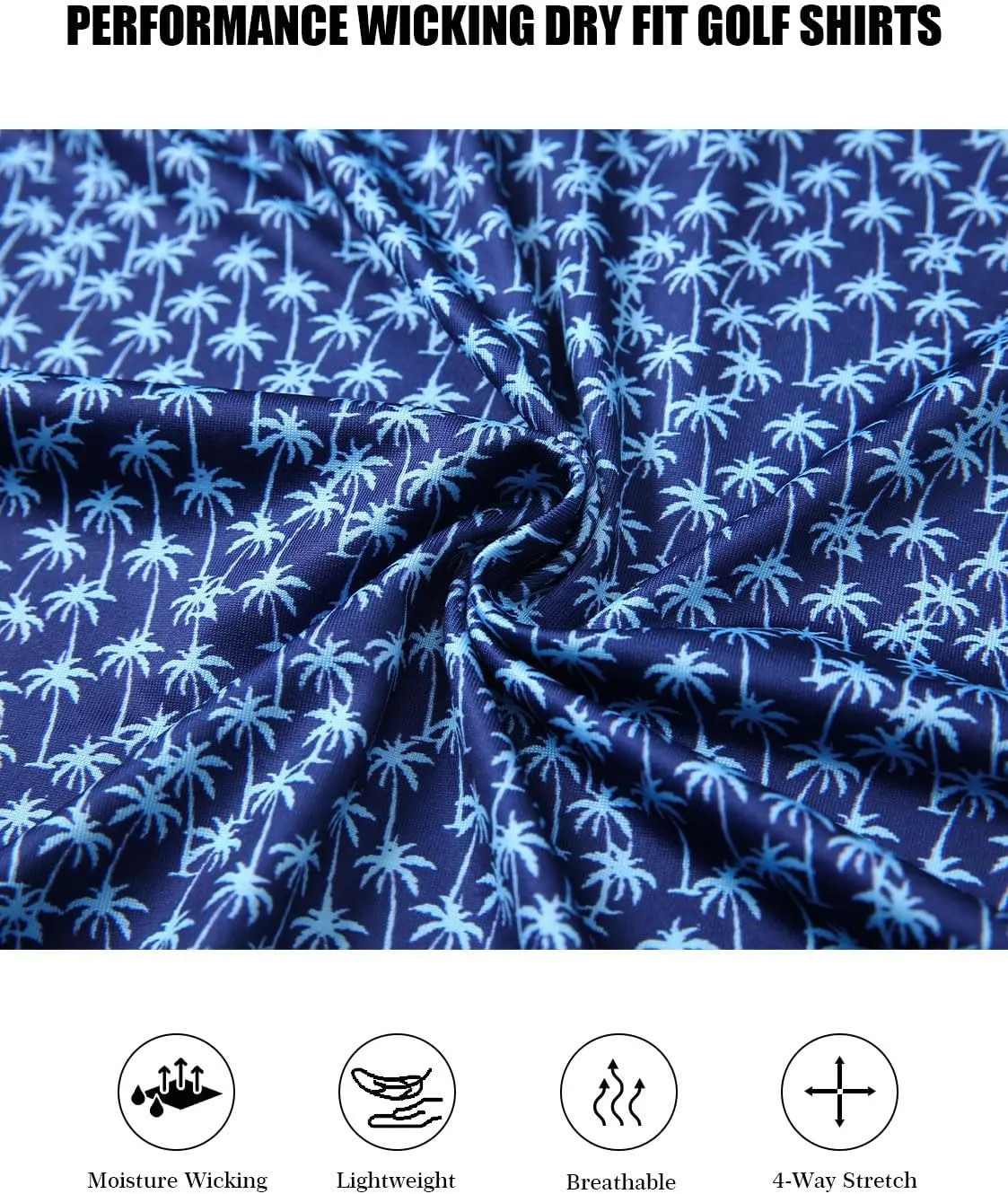 Mens Golf Polo Shirts Short Sleeve Print Performance Moisture Wicking Dry Fit Collared Golf Shirts for Men