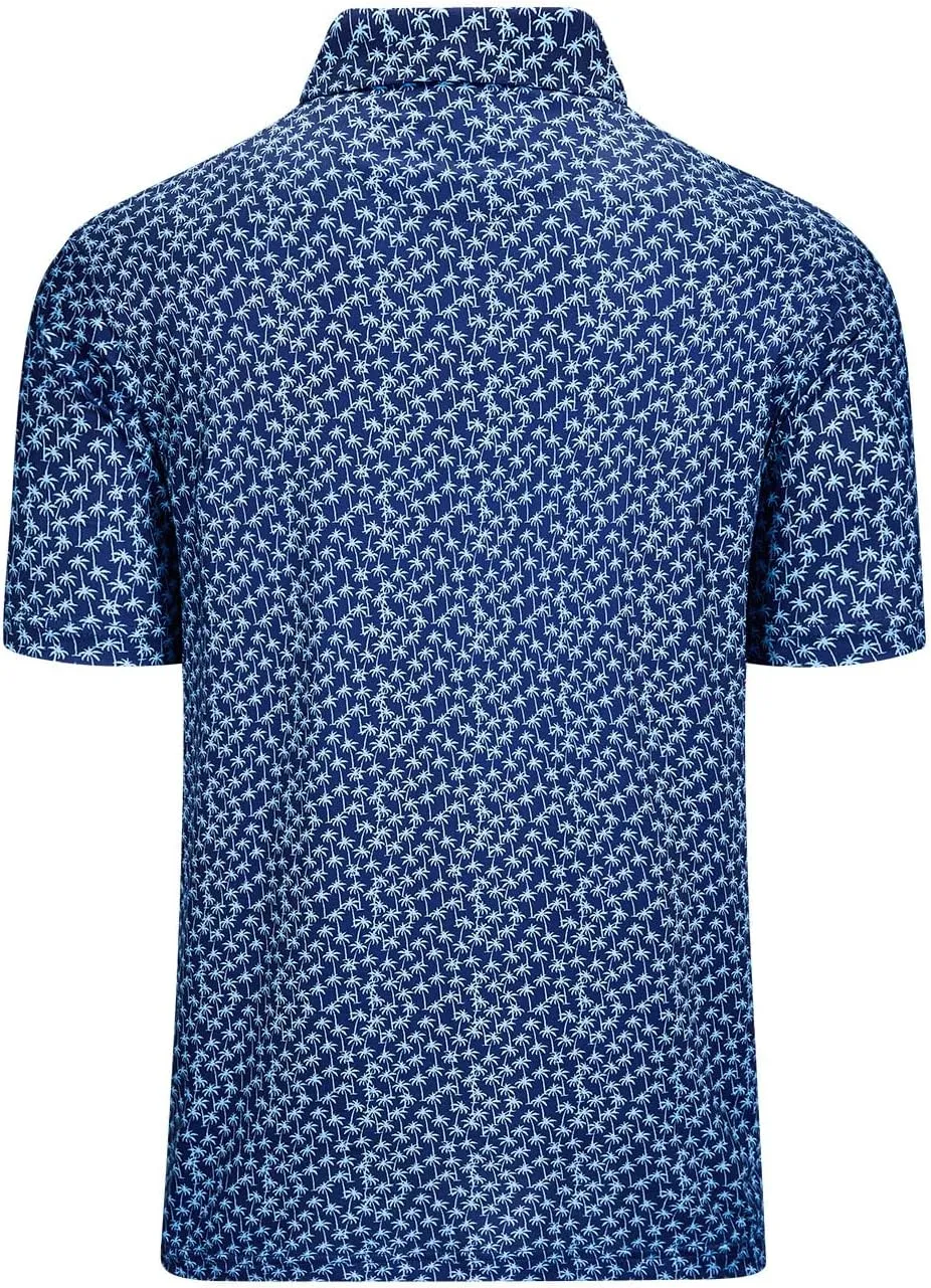 Mens Golf Polo Shirts Short Sleeve Print Performance Moisture Wicking Dry Fit Collared Golf Shirts for Men