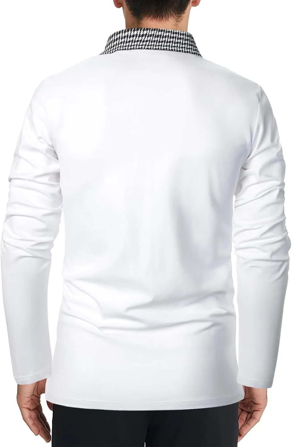 Mens Long Sleeve Polo Shirts with Collar Houndstooth Casual Slim fit Golf Fall Winter Cotton T Shirts Tops for Men