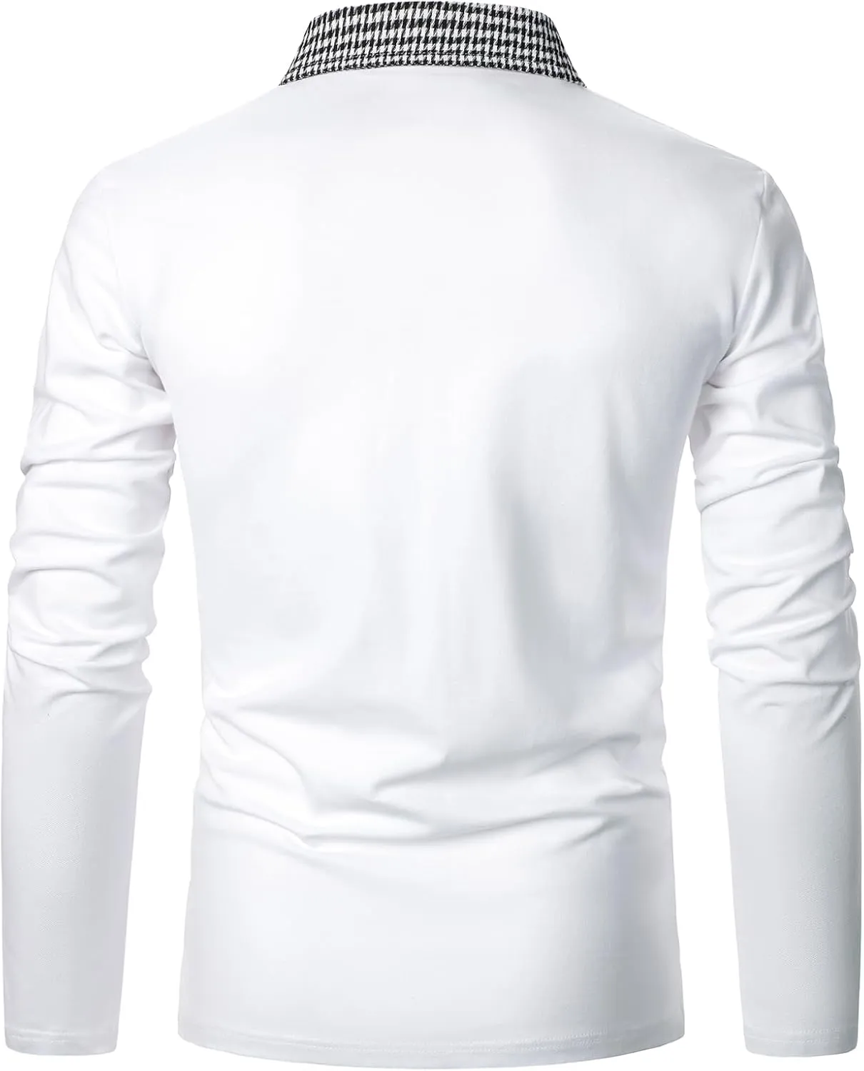Mens Long Sleeve Polo Shirts with Collar Houndstooth Casual Slim fit Golf Fall Winter Cotton T Shirts Tops for Men